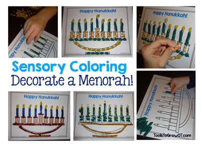 Hanukkah Activity Sensory Coloring a Menorah by Tools to Grow 