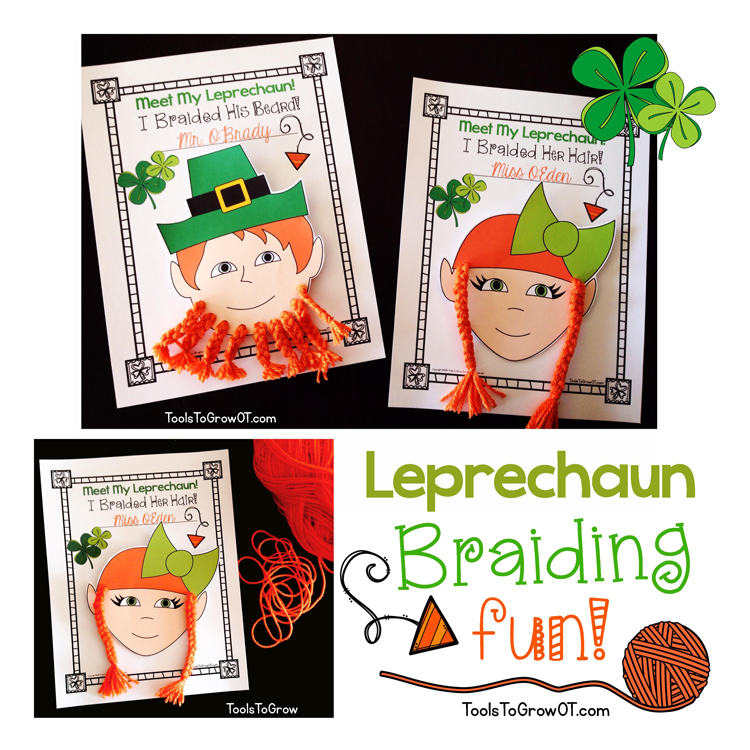 Tools to Grow Leprechaun Braiding -St. Patrick's Day Fine Motor Activity Braid a Beard & Braid Pony Tails! 