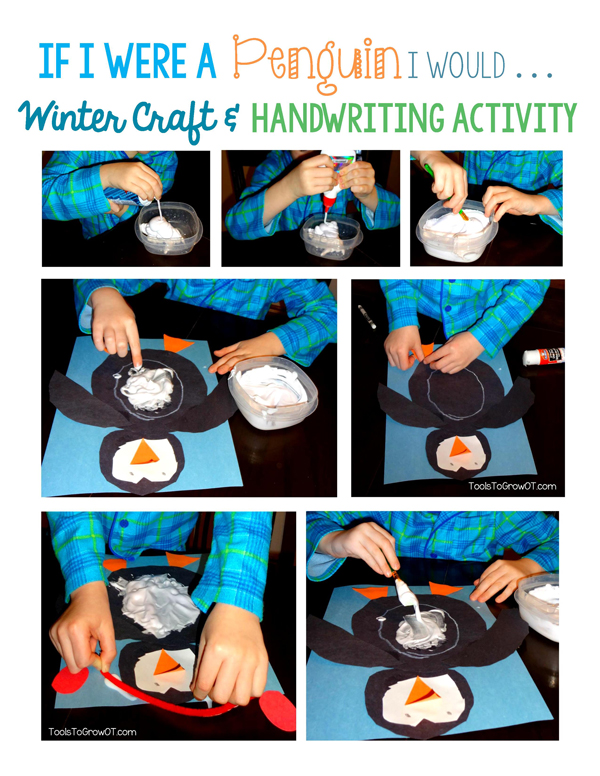 Penguin Winter craft and handwriting activity - Tools to Grow