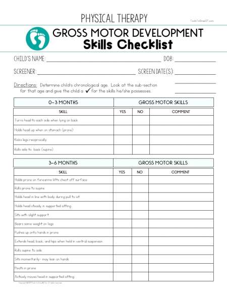 Gross Motor And Fine Motor Skills Chart